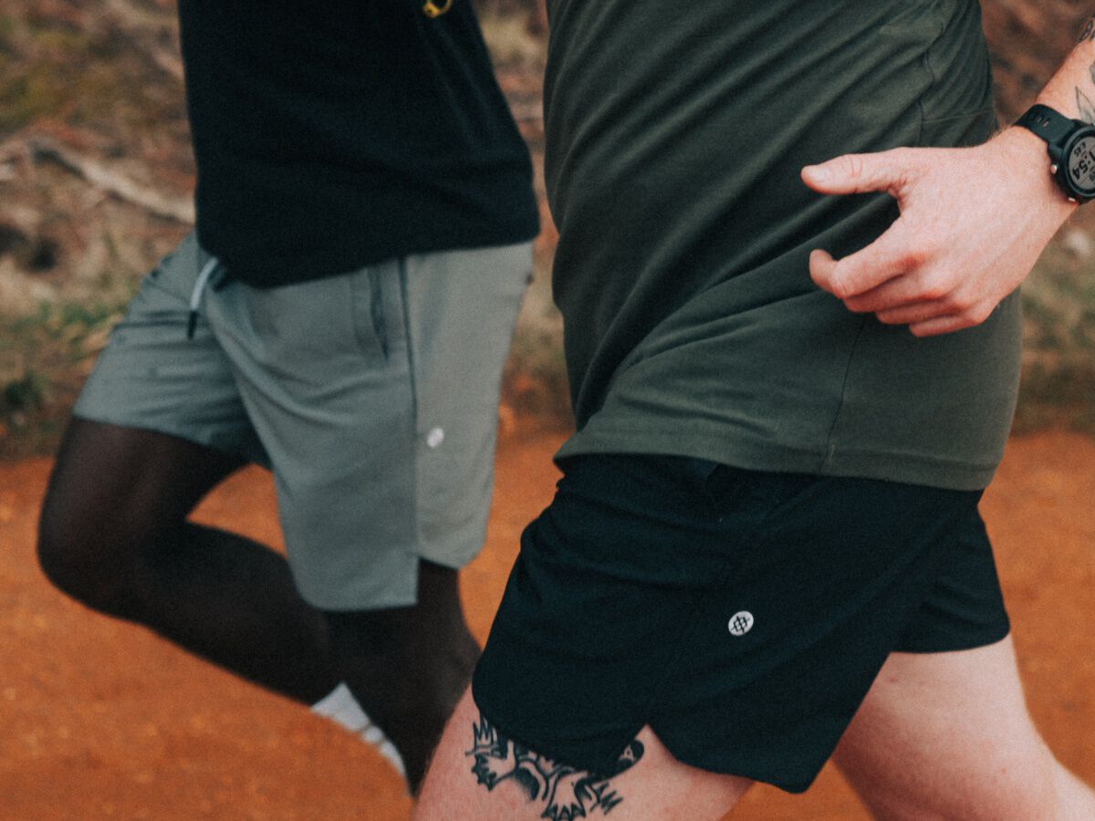 photo of two people running in complex shorts.